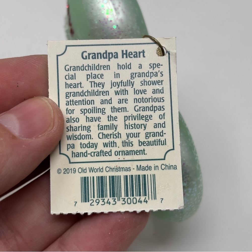 Old World Christmas Grandpa Heart Glass Ornament NWT OWC - Picture 5 of 5